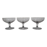 3 Art Deco champagne glasses in engraved glass