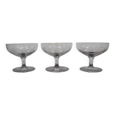 3 Art Deco champagne glasses in engraved glass