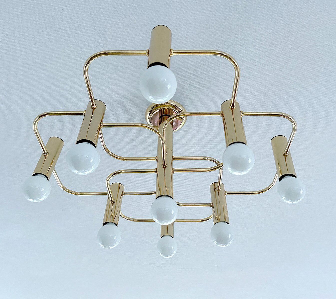 Large Space Age gilded ceiling light from Leola