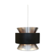 Hanging lamp,  of silver coloured aluminium with black "ring" and orange inner contrast lacquer.
