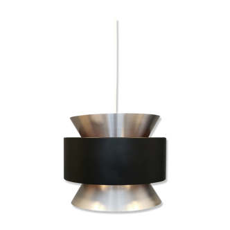 Hanging lamp,  of silver coloured aluminium with black "ring" and orange inner contrast lacquer.
