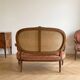 Louis XVI living room set: sofa and 4 armchairs in wood and pink velvet.