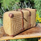 Early 20th century woven rattan straw suitcase