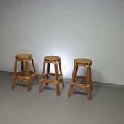 3 x tabourets en bambou avec lacets en cuir / années 70