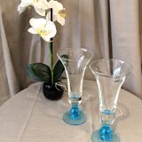 Paires de vases soliflores transparent pied bleu