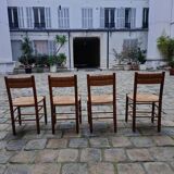 4 chairs wood and straw, 50