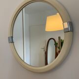 Vintage mirror round edge in white plastic and chrome diameter 46 cm
