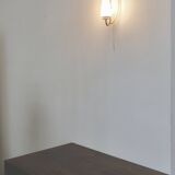 1950s wall lamp in perforated metal, brass and opaline