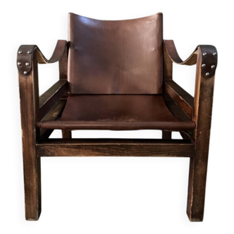 Vintage leather Safari armchair