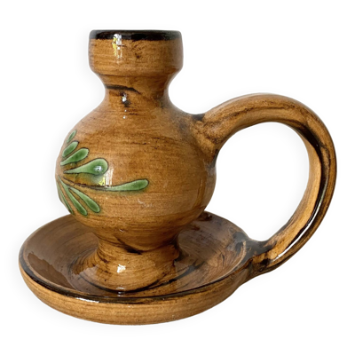Bougeoir poucier en céramique - décor floral -Alsace