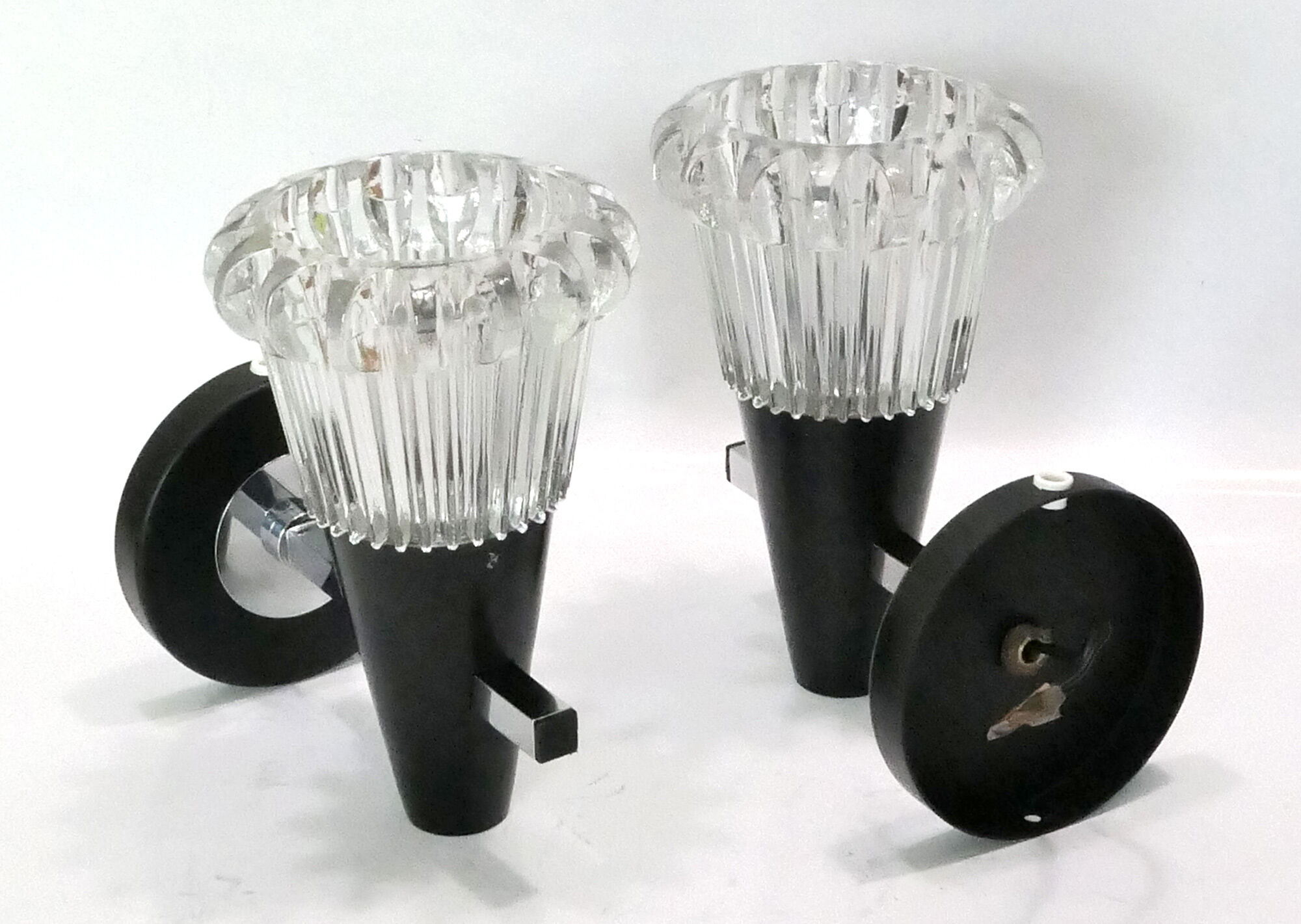 Pair of torch wall light or black and Chrome 60-70s cones