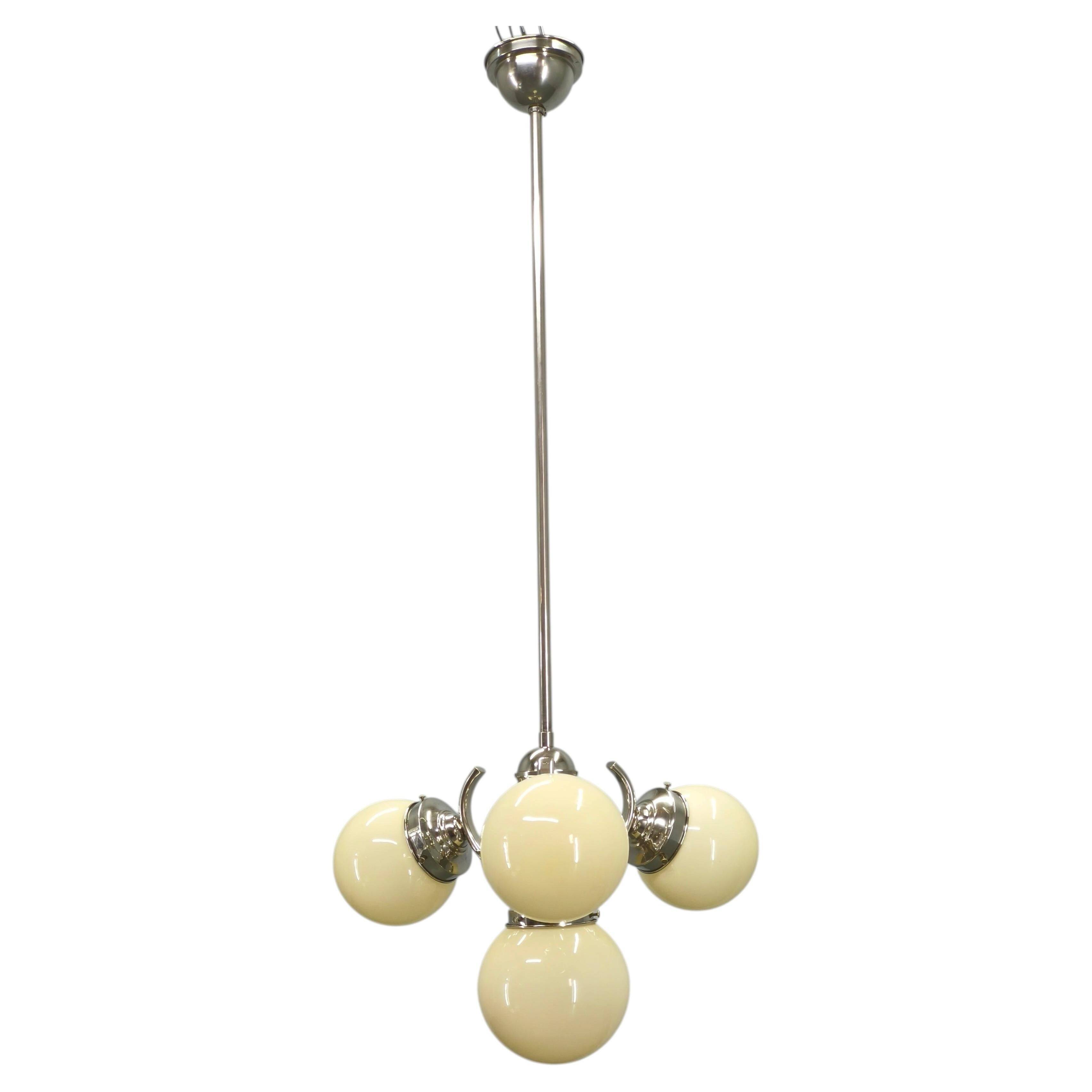 Bauhaus Globe Chandelier Czechoslovakia 1930s Chrome Pendant
