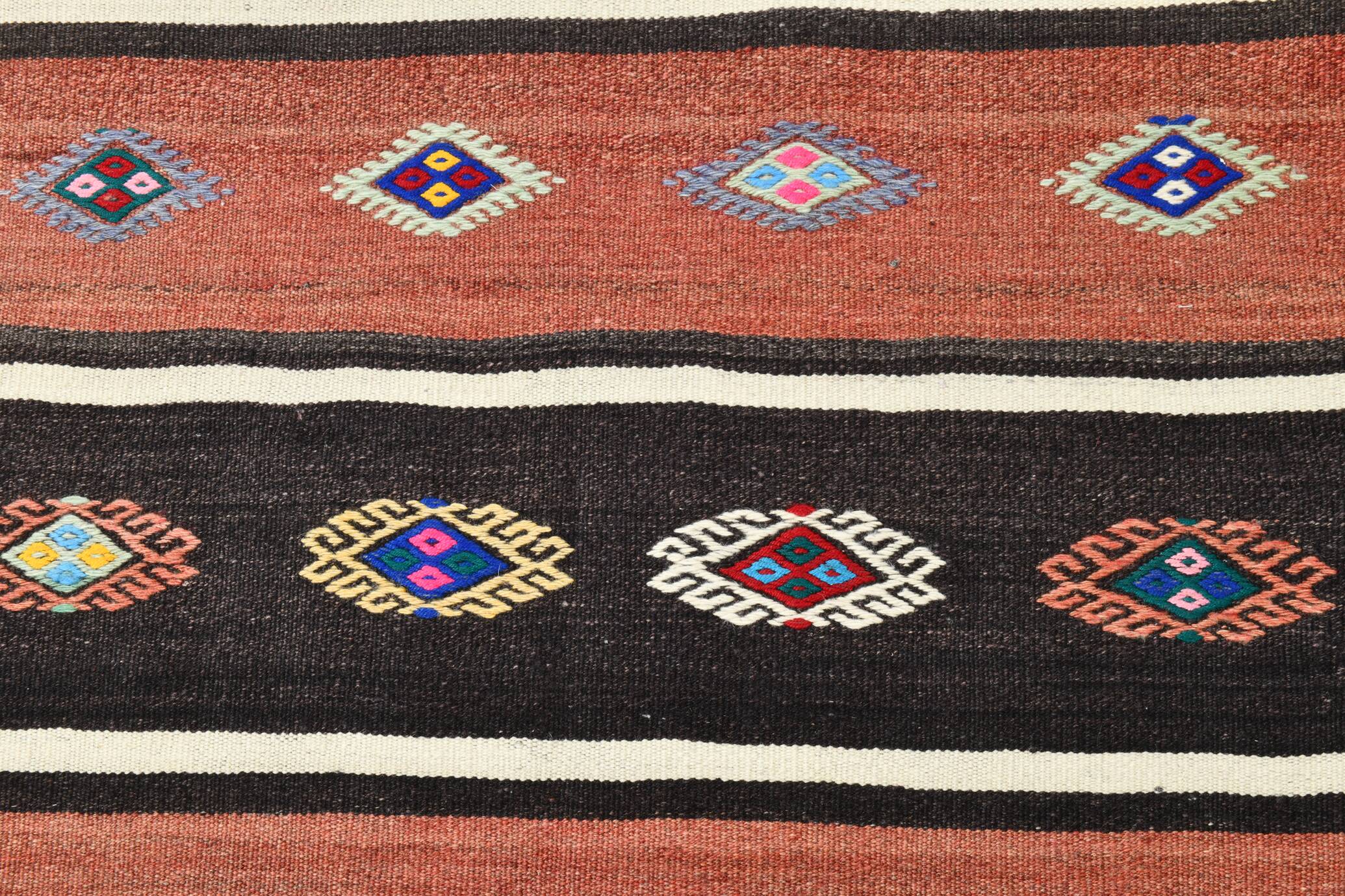 Light Red & Dark Brown Striped Kilim Rug, 168x264Cm
