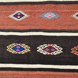 Light Red & Dark Brown Striped Kilim Rug, 168x264Cm