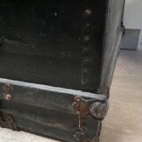 Black ancient travel trunk, 19th