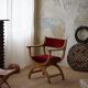 Henning Kjærnulf, armchair in oak and velvet, model "Kurul", mid-century, 1960s.