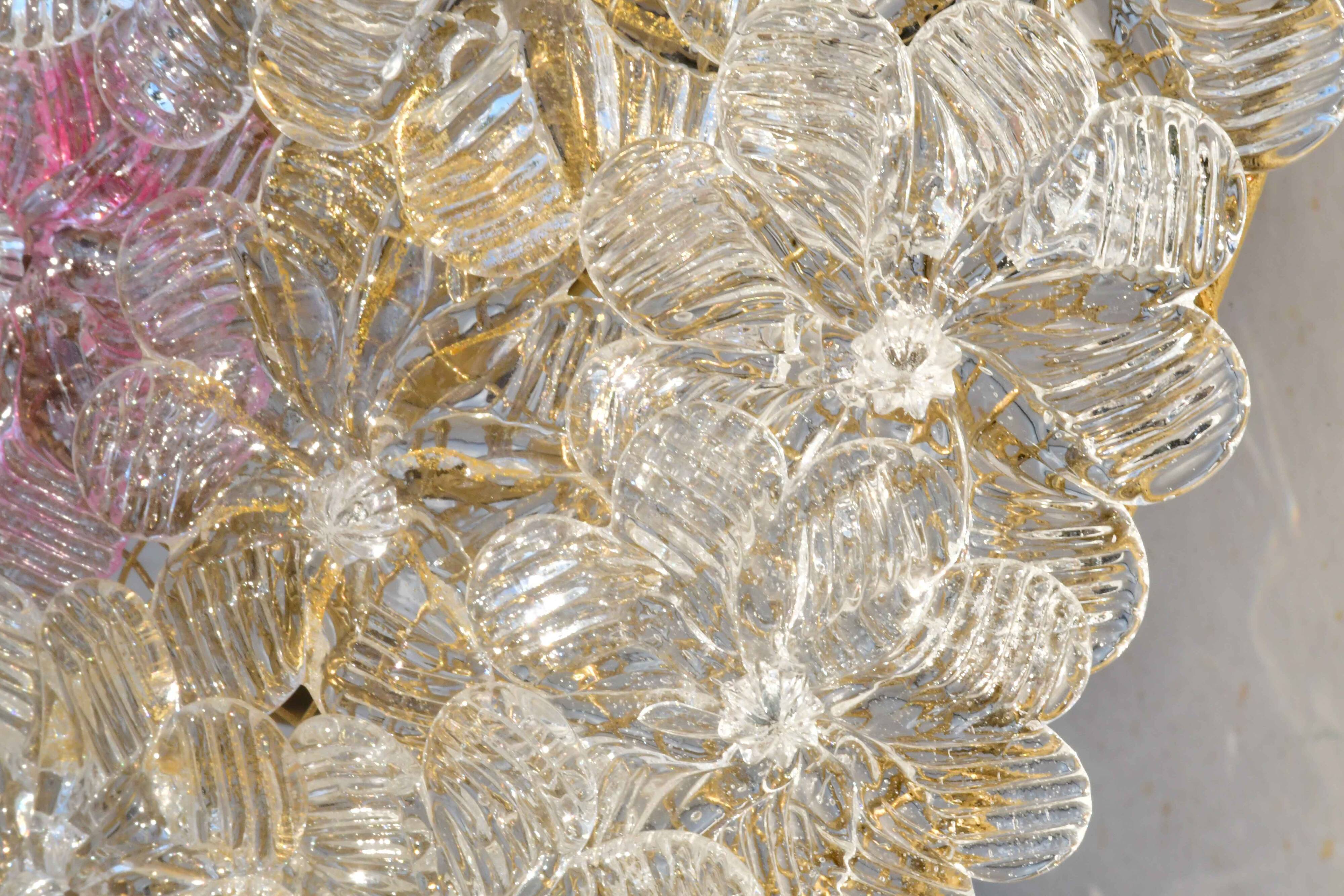 Amazing set of 2 Murano glass ceiling flower by Seguso for Venini