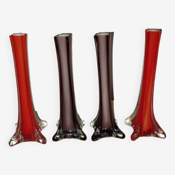 Série de 4 vases verre soufflé années 50 vintage