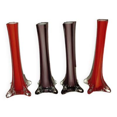 Série de 4 vases verre soufflé années 50 vintage