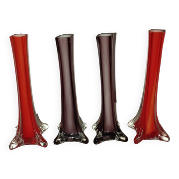 Série de 4 vases verre soufflé années 50 vintage