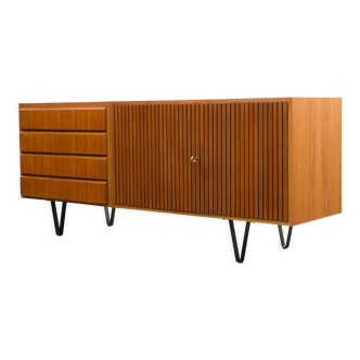 Teak enfilade, ridged doors, restored, 184cm