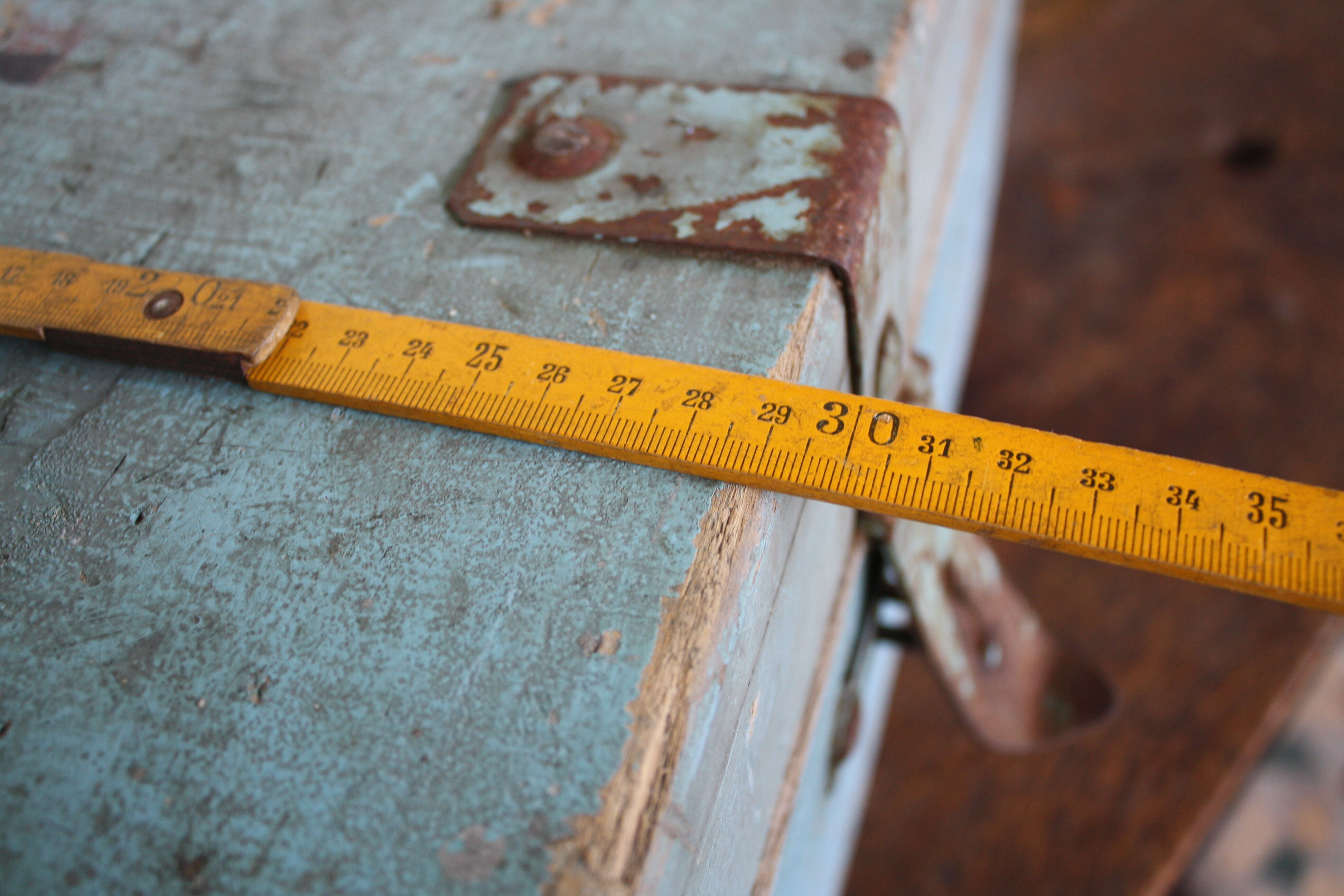 Blue vintage tool box wooden