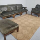 Modulable sofa an armchair in leather and wood