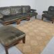 Modulable sofa an armchair in leather and wood