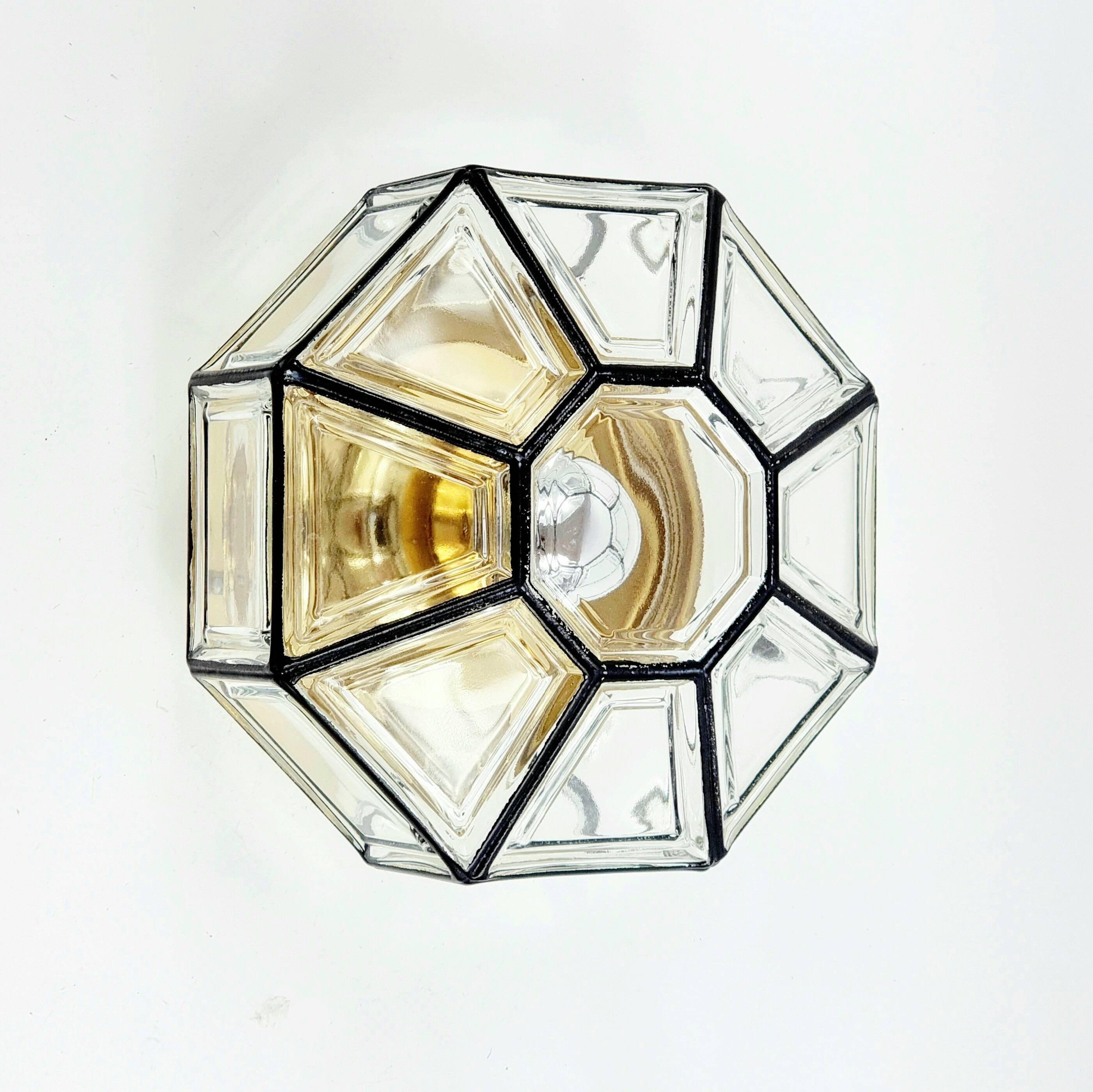 Plafonnier en verre et laiton du milieu du siècle, Limbourg, Allemagne, années 1960