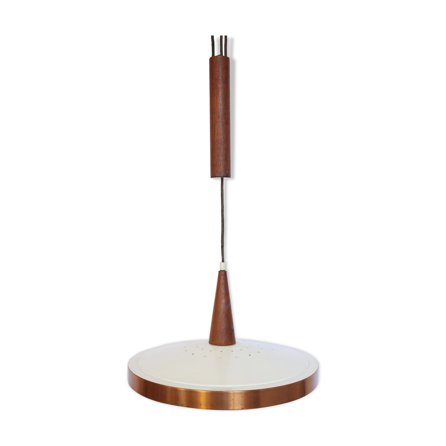 Scandinavian teak and copper hanging mounts and drops