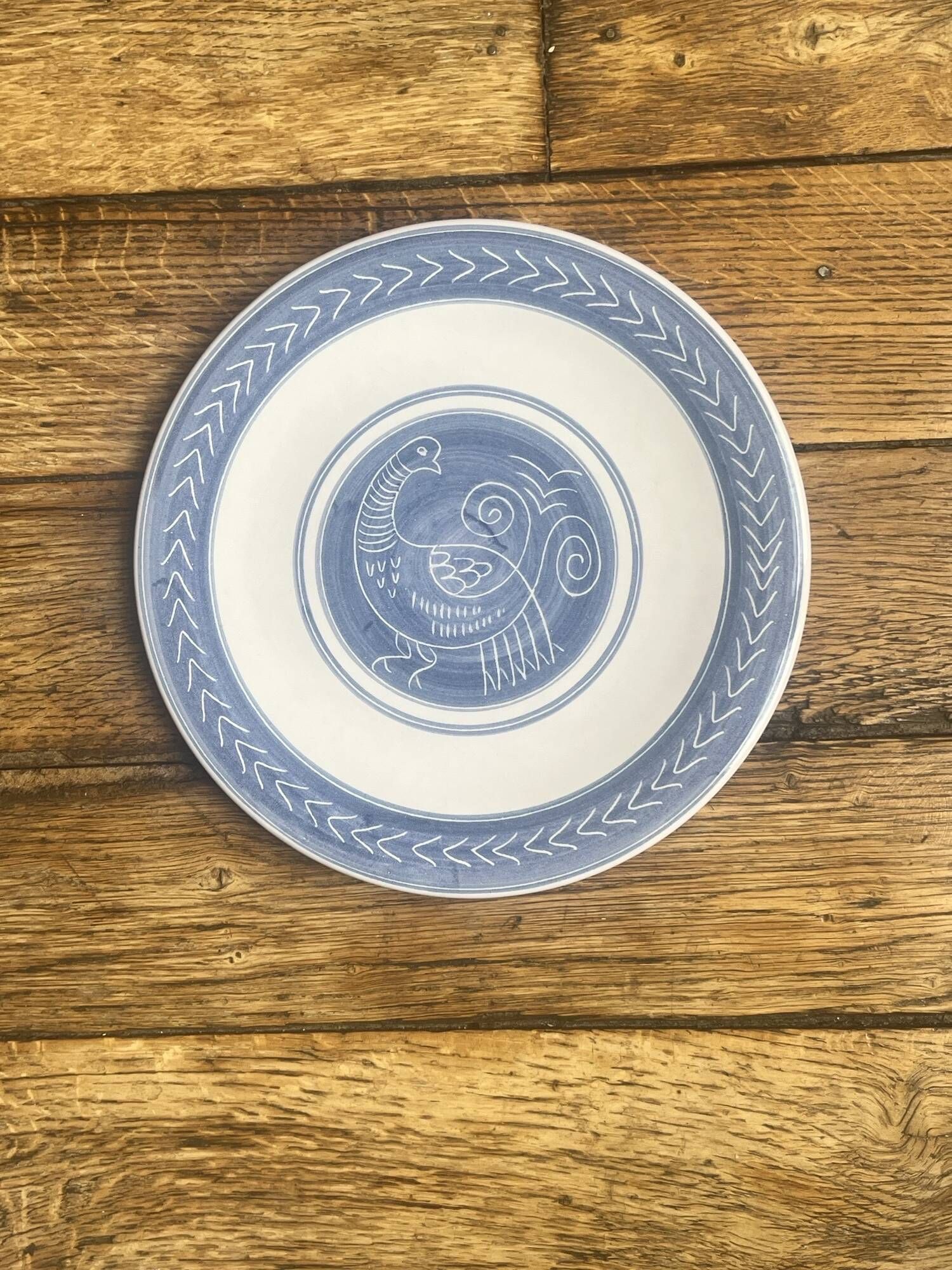 Large plate with the blue bird by Yvon Roy manufacture.