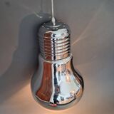 Suspension in the shape of a silver bulb.