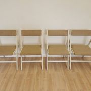 Set of 4 Vintage Wooden Folding Lounge Chairs: Beige Fabric, STOL Kamnik 1970
