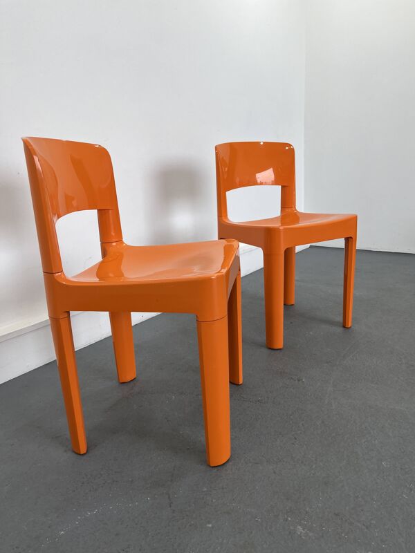 Ensemble de 2 chaises vintage Allibert en plastique orange, France 1970
