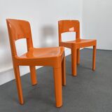 Set of 2 vintage Allibert chairs in orange plastic, France 1970s