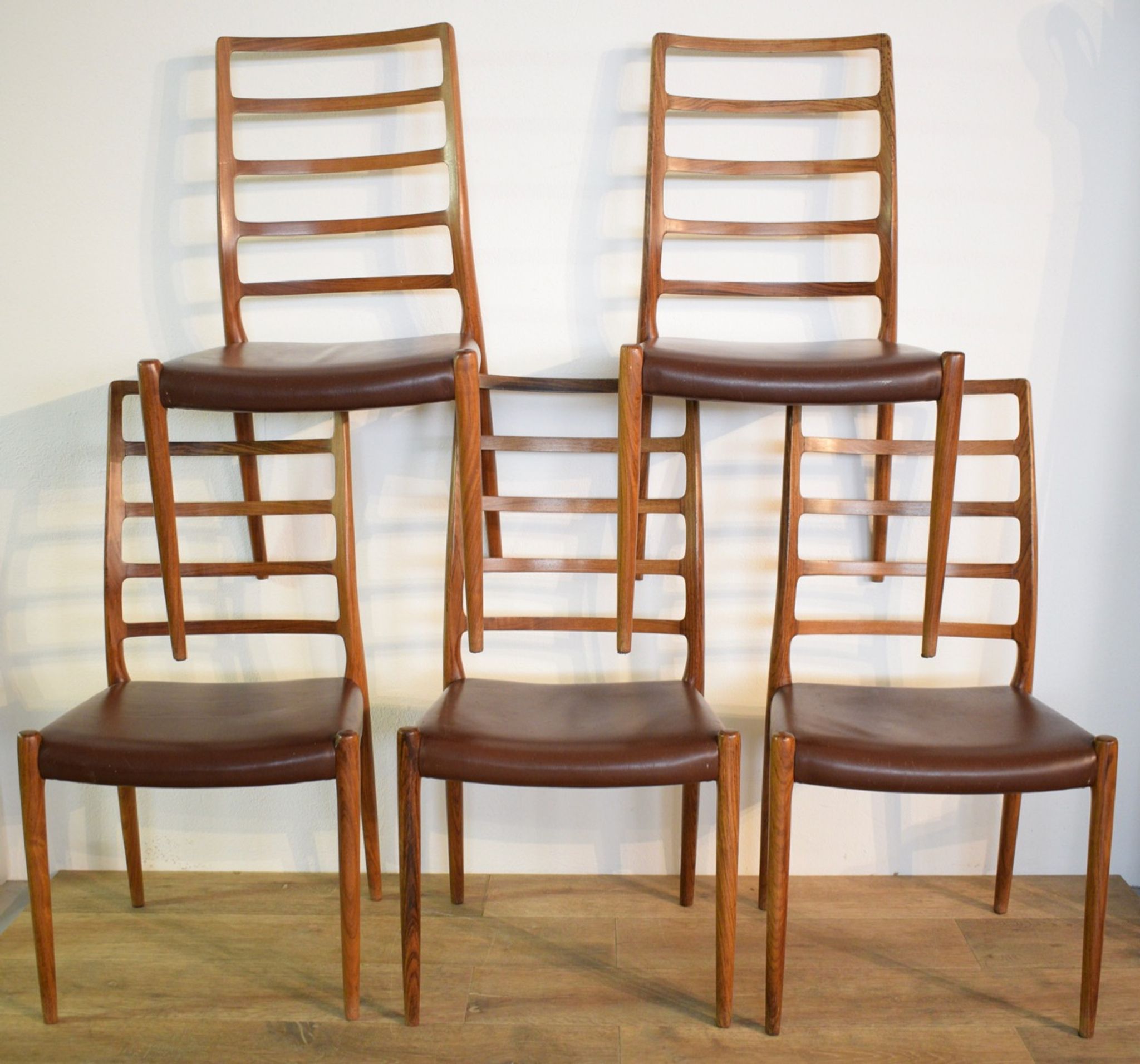 Niels O Moller's series of 5 chairs in Rio rosewood