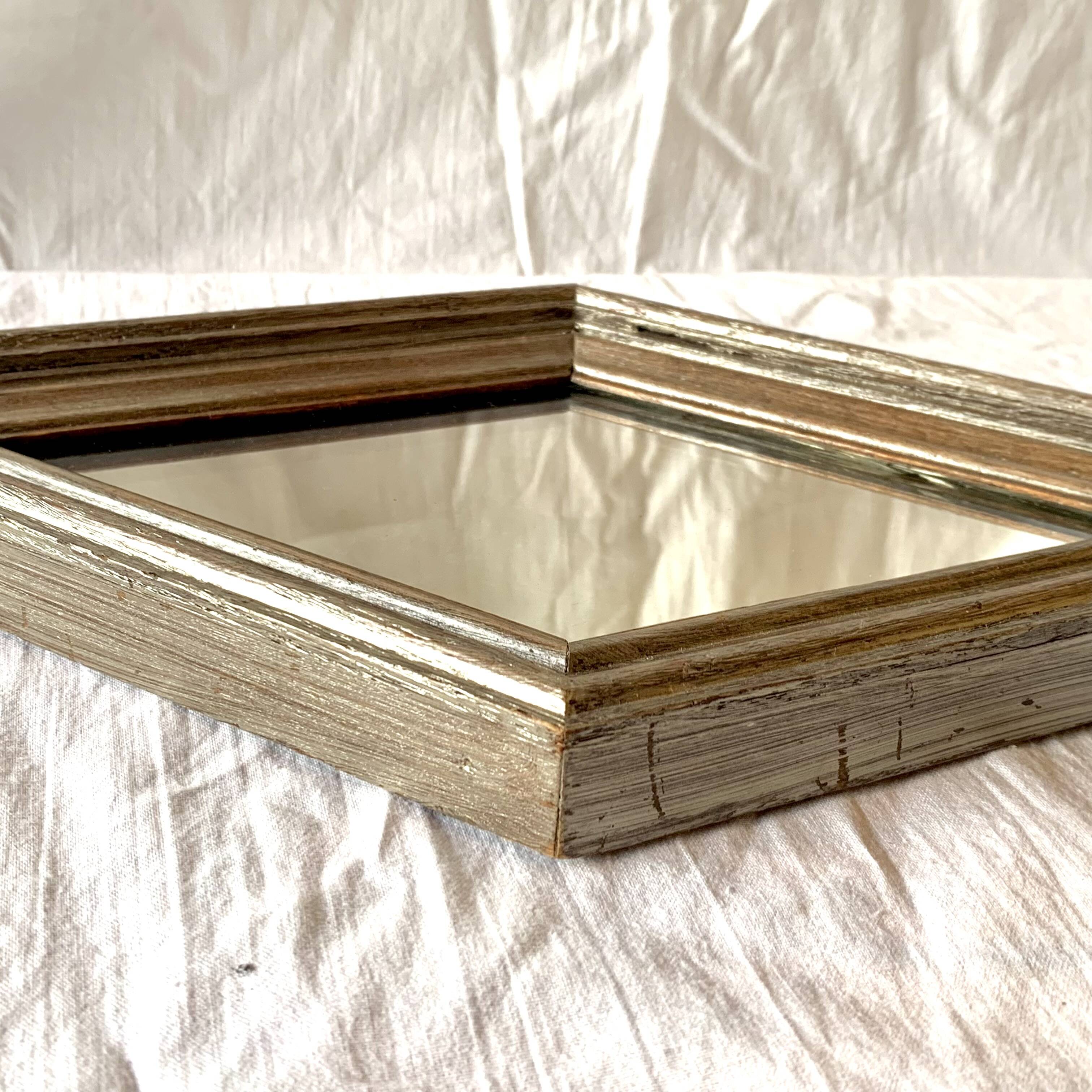 Small vintage wooden diamond wall mirror