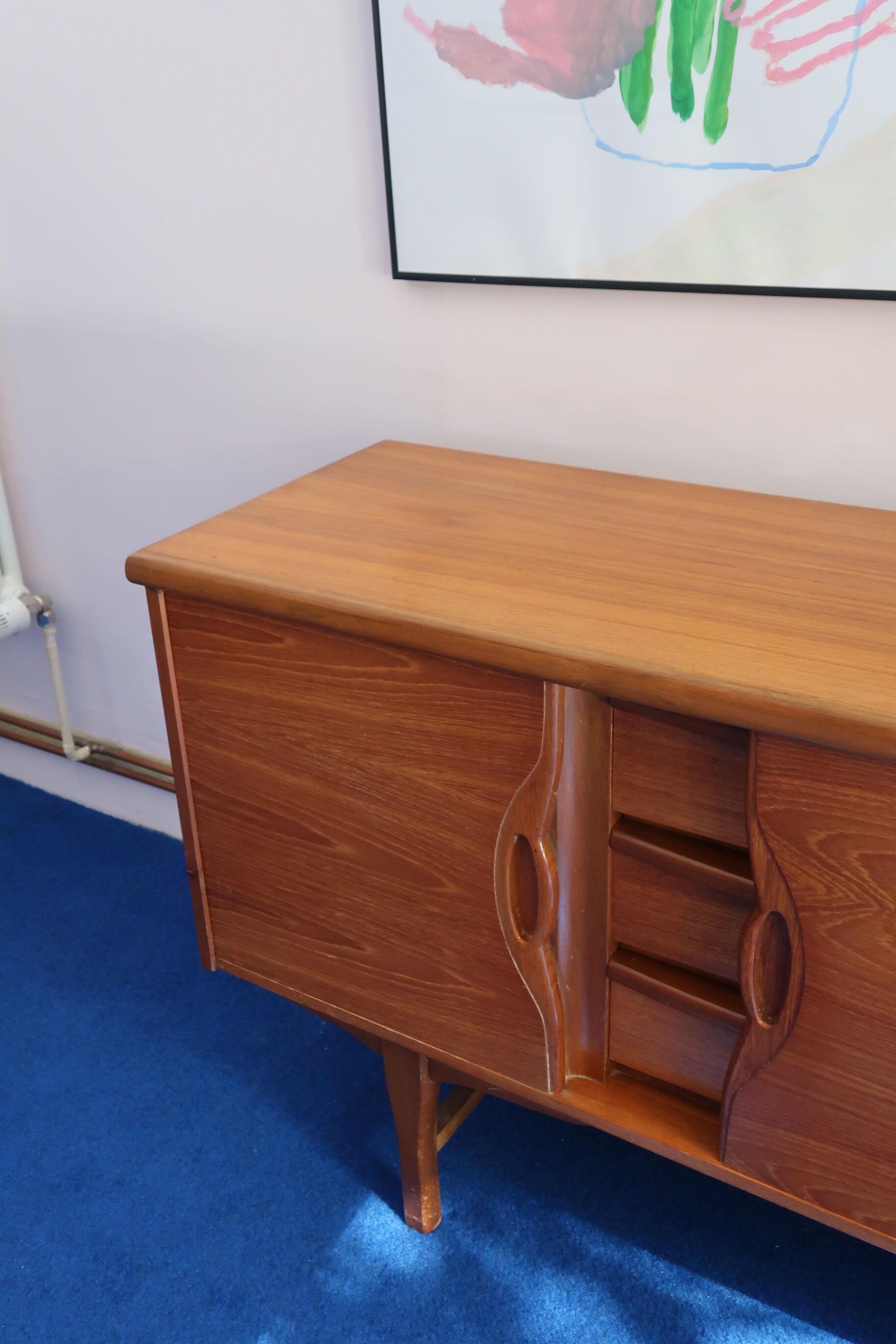 60s teak row, two sliding doors