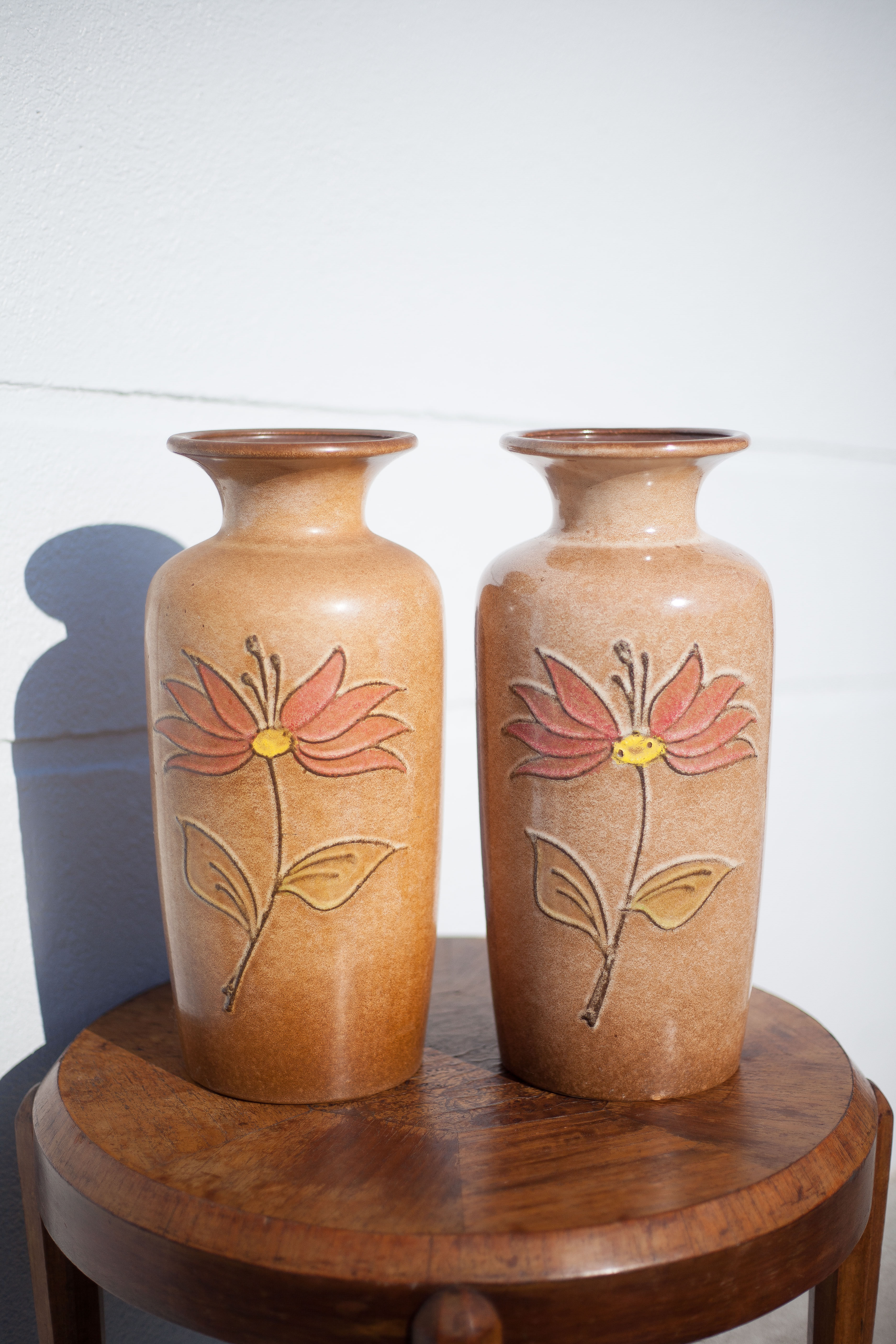 Pair of West Germany 202-37 vase, German ceramic vase, flower pot, flower pattern vase