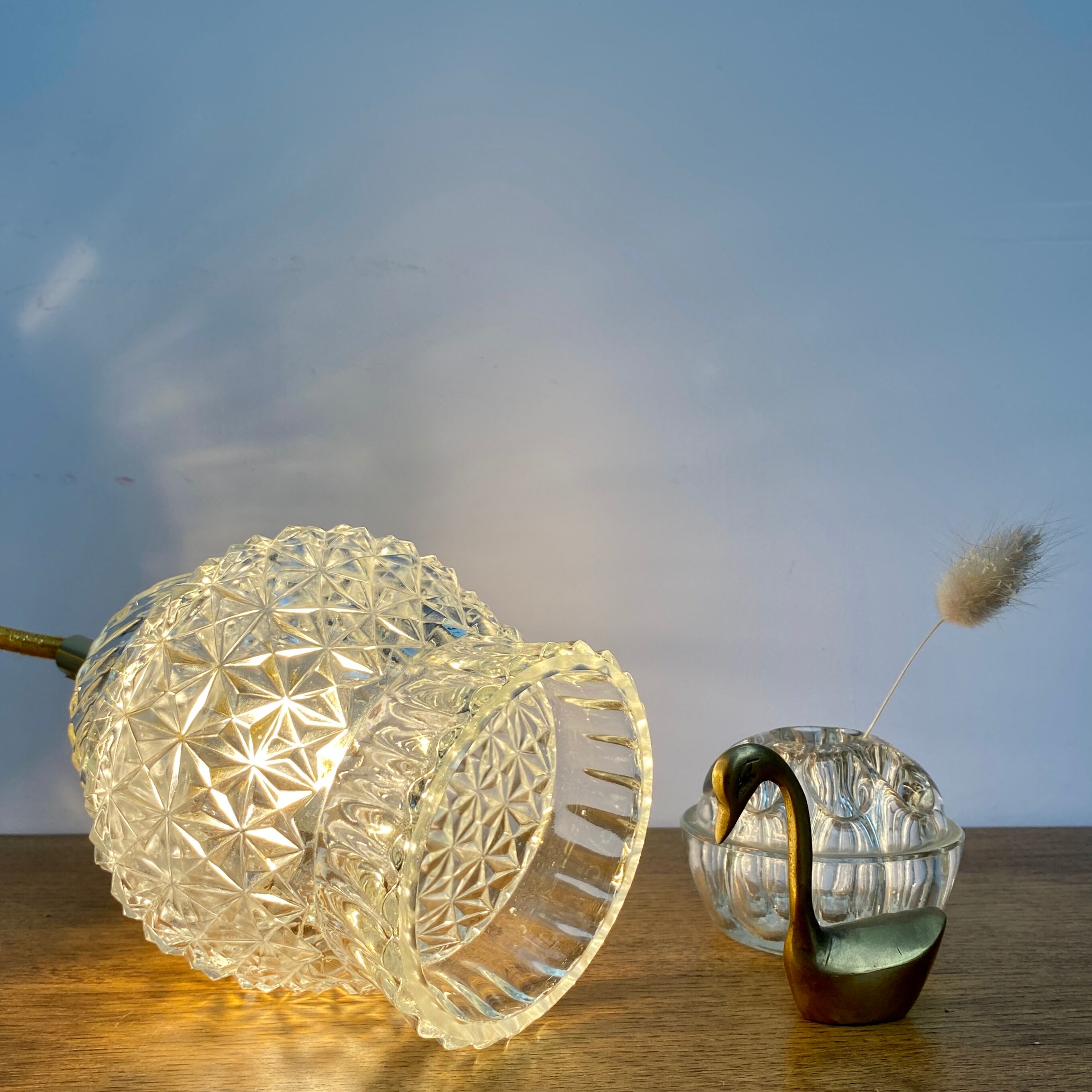 Vintage moulded glass tulip hand lamp