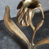 Old iris flower candle holder in solid brass