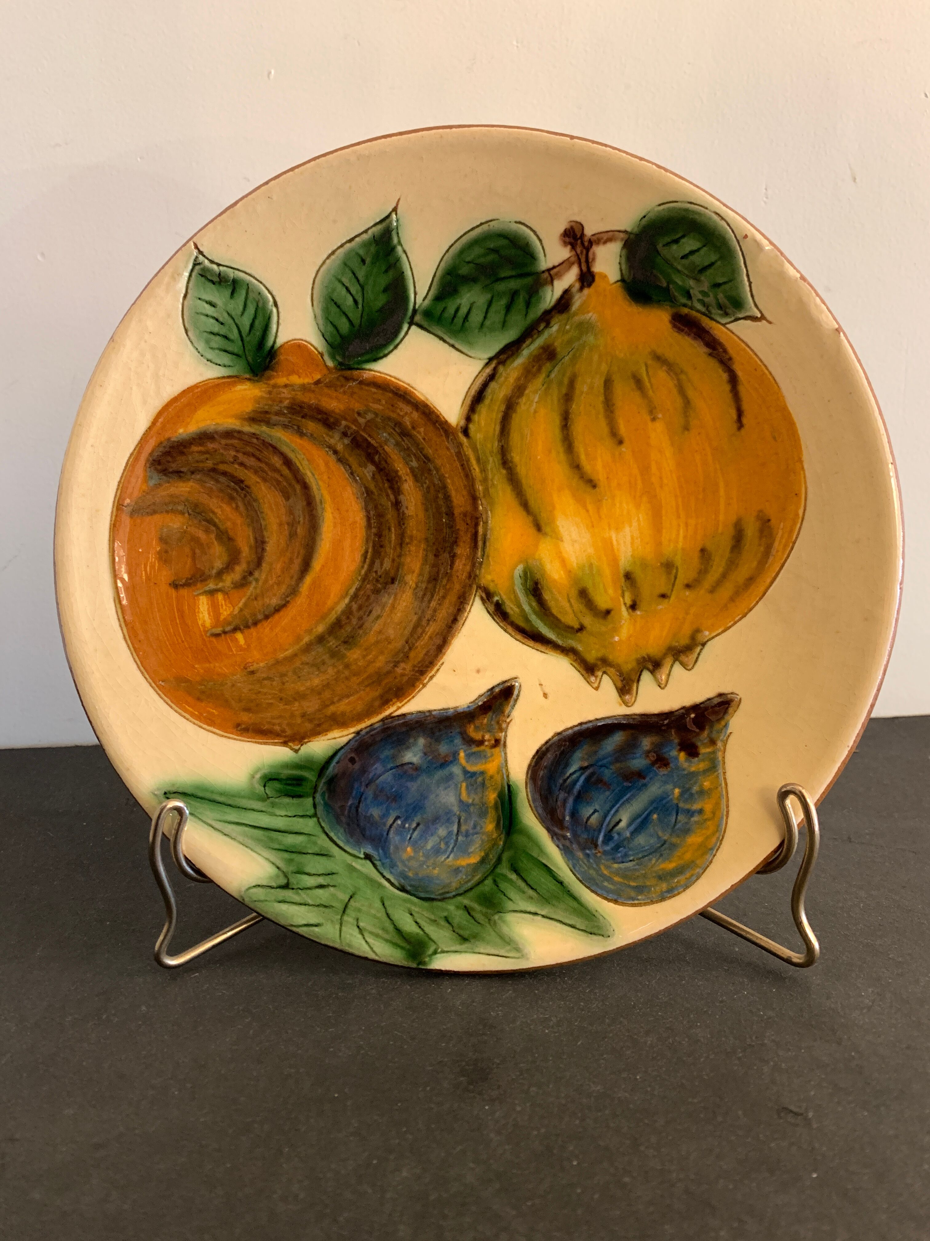Glazed ceramic plate Puigdemont fruits, 1960