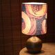 Stoneware lamp, purple fabric lampshade, 60s