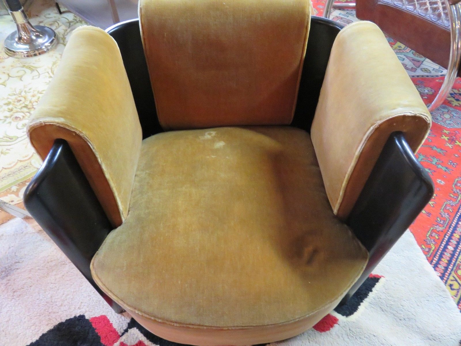 Set of 2 armchairs Art Deco 1950 velvet and blackened wood