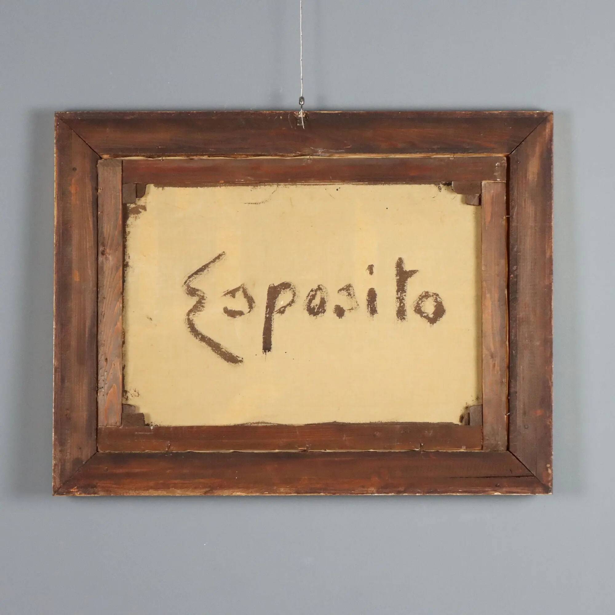 Old painting "The Porch" oil on canvas signed G. Esposito XX Century