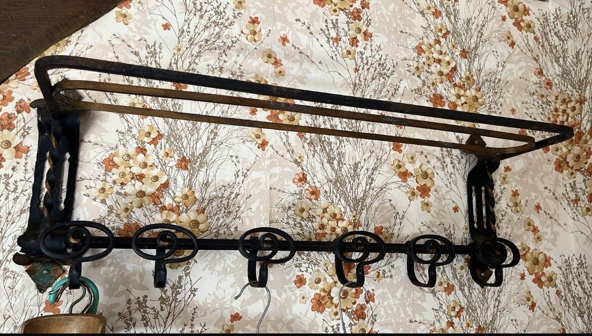 Large antique wall coat rack in wrought iron