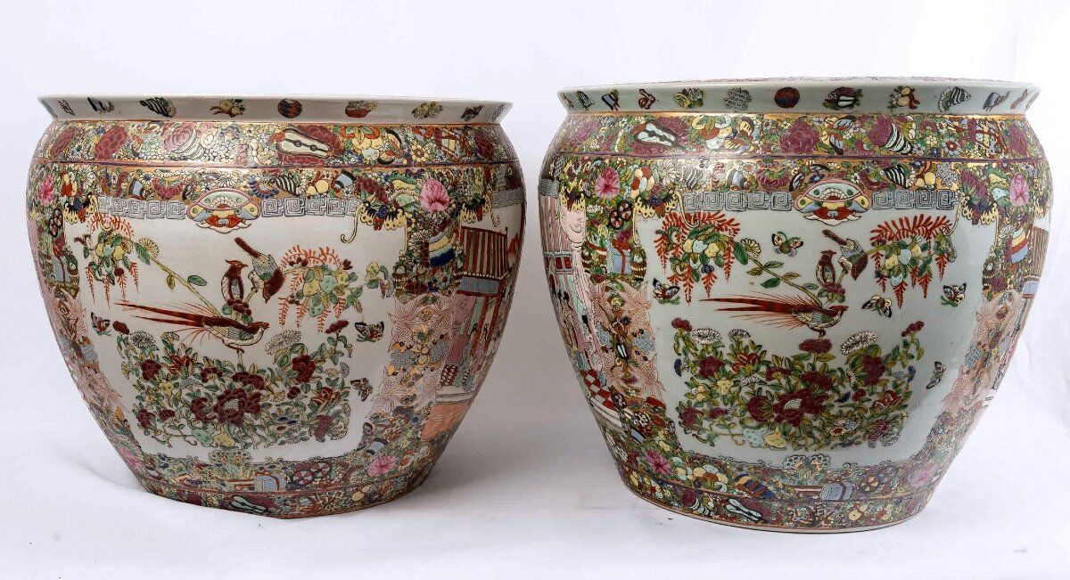 Pair fish aquarium - chinese porcelain - cloisonné enamel - canton - epoch: xxth century