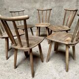 Series Set of 6 old rustic Western bistro chairs in original patina wood
