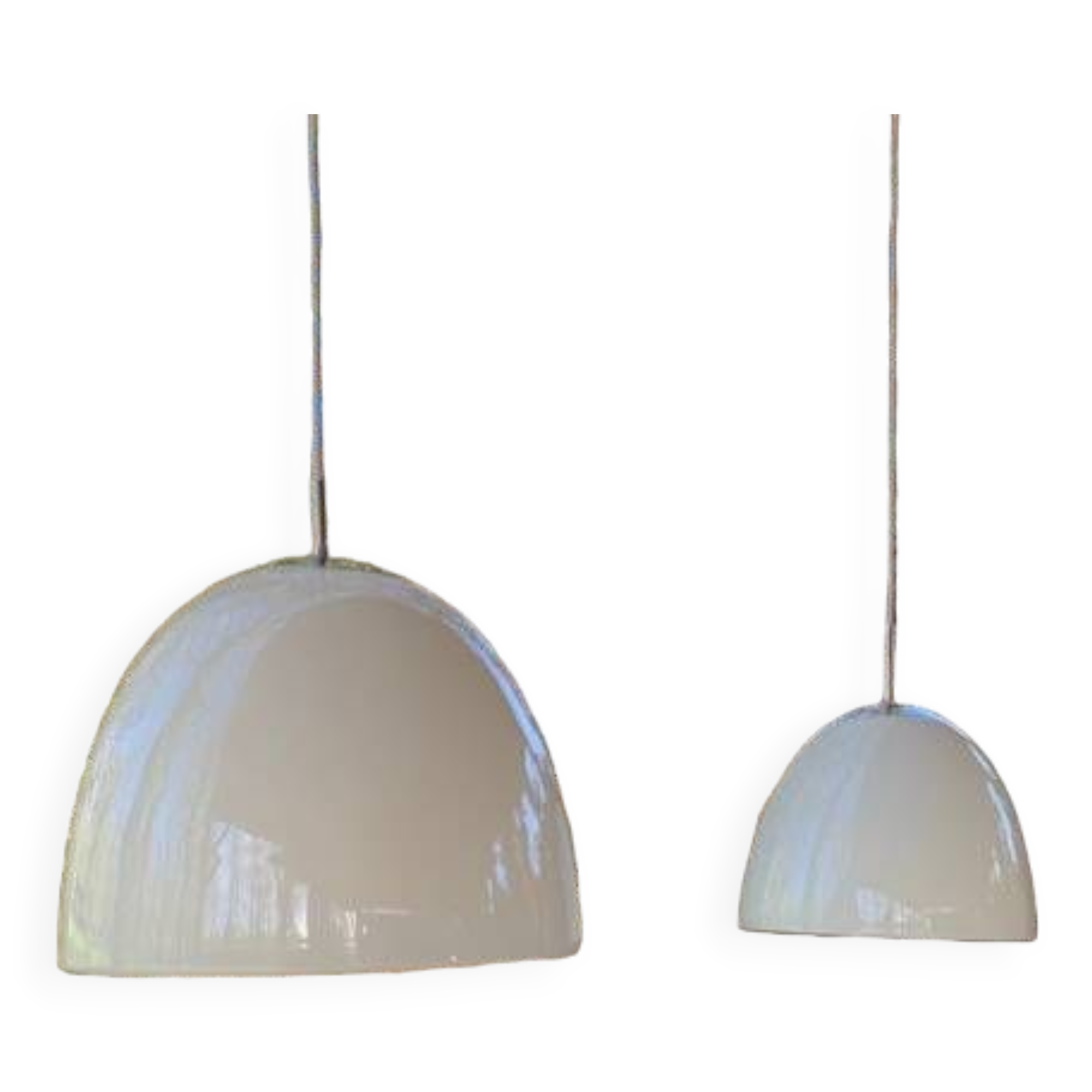 2 Danish white glass pendant lights (50s/60s)