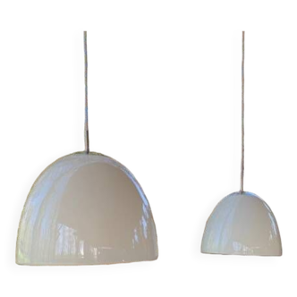 2 Danish white glass pendant lights (50s/60s)